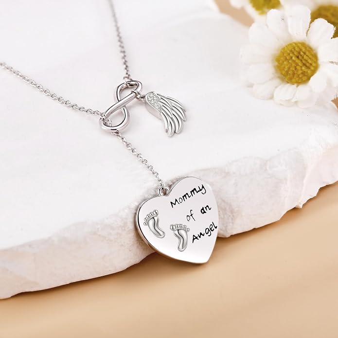 Mother Necklaces Sterling Silver Mom/Mommy of an Angel/Mom Thor Hammer/Heart Footprint Pendant Birthday Mothers Day Jewelry for Women