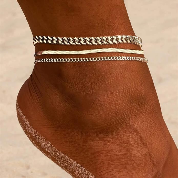 DEARMAY Gold Anklets for Women Waterproof, Non Tarnish14K Gold Plated Ankle Bracelets Set Stack, Summer Beach Jewelry Gifts for Vacation, Bikini Outfits for Women Mom Her