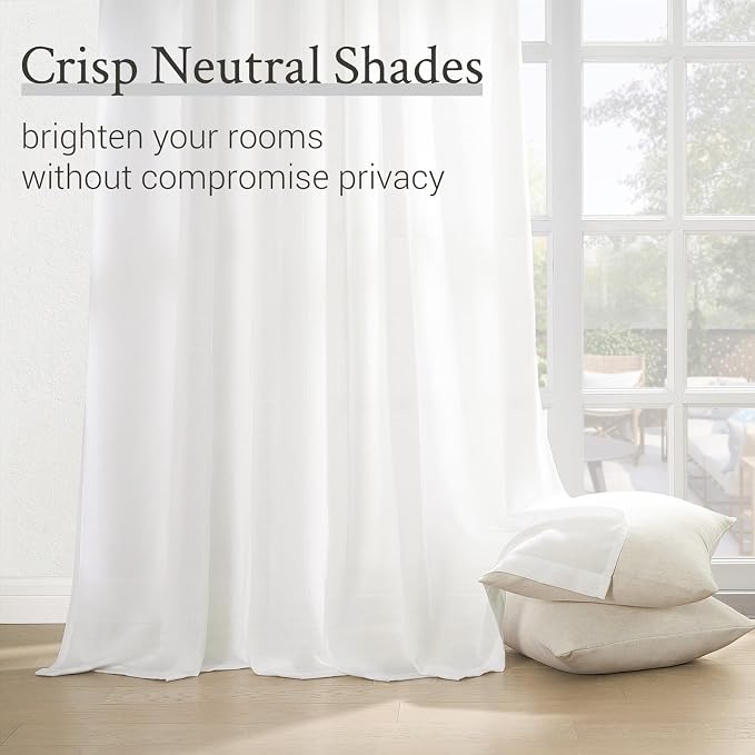 Topfinel 90 Inches Long Pinch Pleated Semi Sheer Curtains,White Linen Blended Light Filtering Window Curtains 90 Length for Living Room Bedroom Pinch Pleat Drapes with Hooks 1 Panels 60" Wx90 L