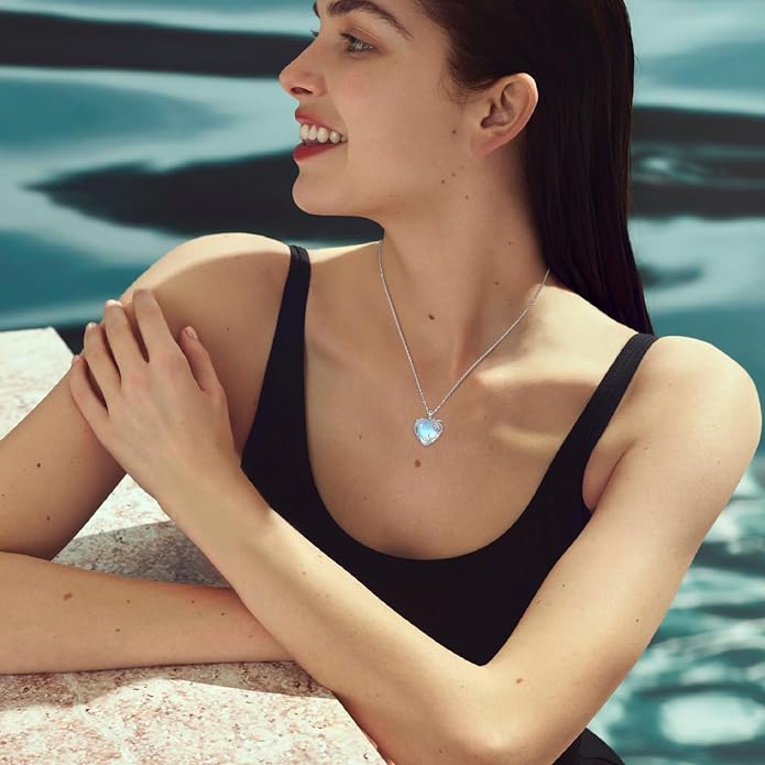 Sea Turtle/Seaweed Necklace for Women 925 Sterling Silver Heart of the Ocean Moonstone Pendant Necklace Turtle Moonstone Jewelry Gift for Wife Mom