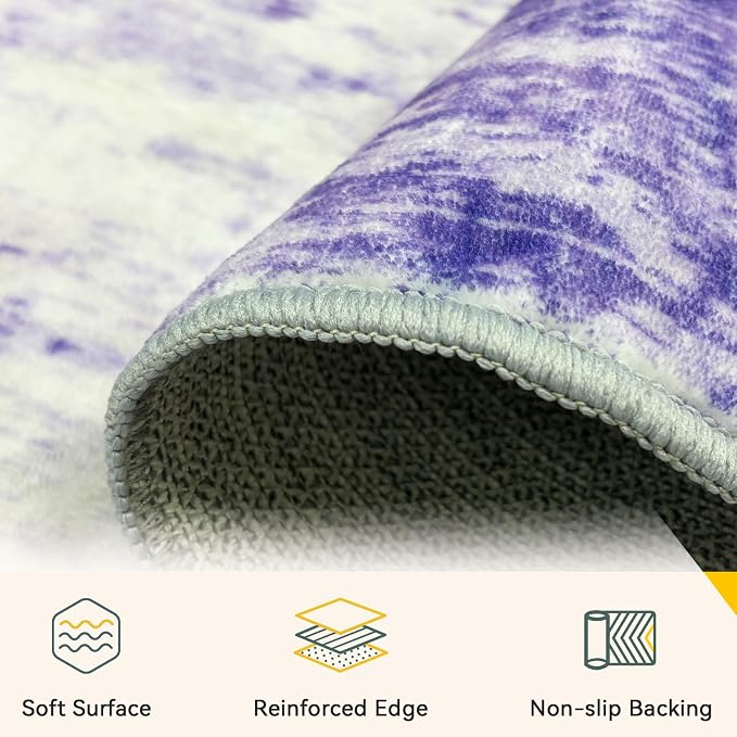 RELEANY Washable Area Rugs 2'x10' Non-Slip Modern Abstract Soft for Living Room Entryway Bedroom Kitchen, Print Pattern, Purple Gray Pink White