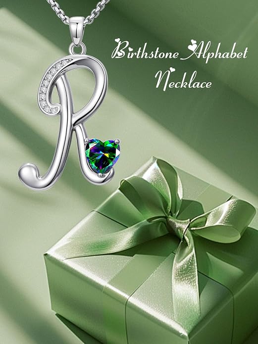 Birthday Gifts for Women Alphabet A to Z Initial Birthstone Pendant Necklaces for Women - 18k White Gold Plated Personalized Name Jewelry Anniversary Graduation Gifts for Wife Her Daughter Girlfriend(with Gift Box)