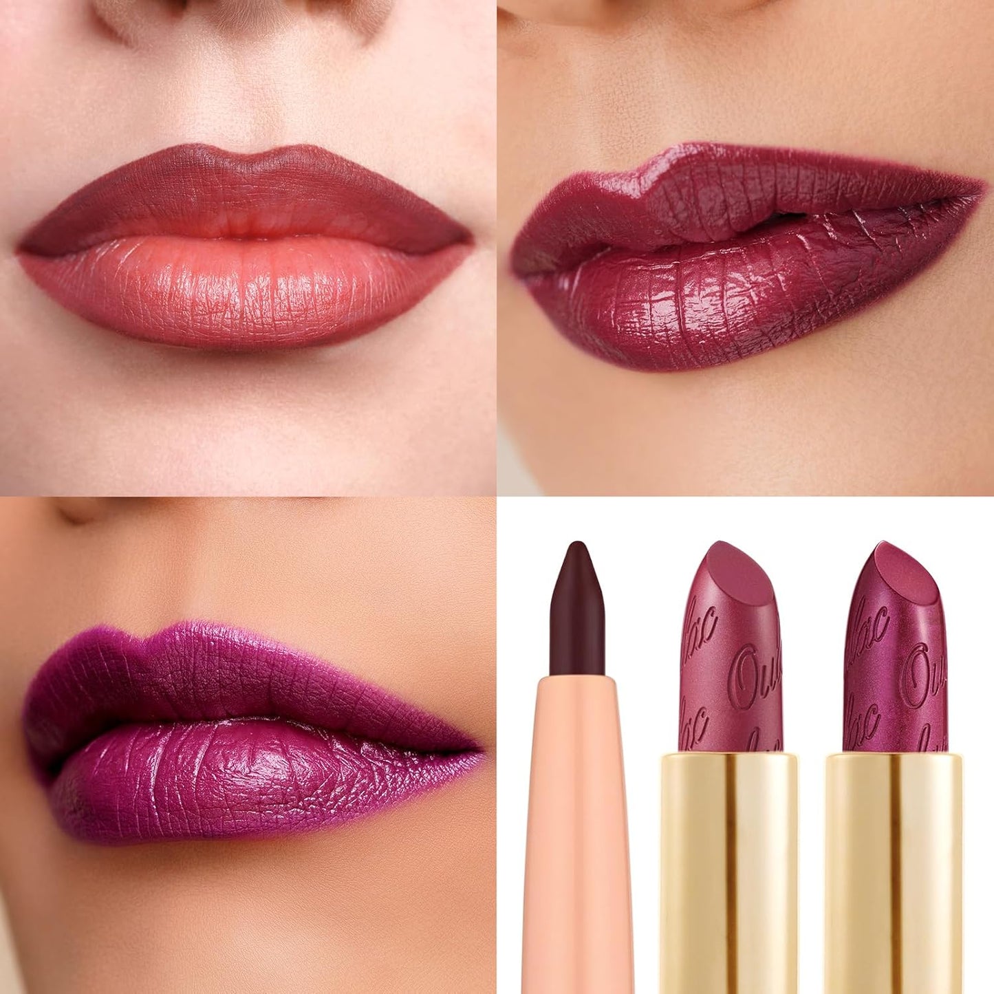 Oulac Red Lipstick & Lipliner Set High Impact Lipcolor with Moisturizing Formula, Vegan Beauty, Full-Coverage Lip Color, Gift Lipstick for Women, 4.3g X 3PCS, LL07+03+04