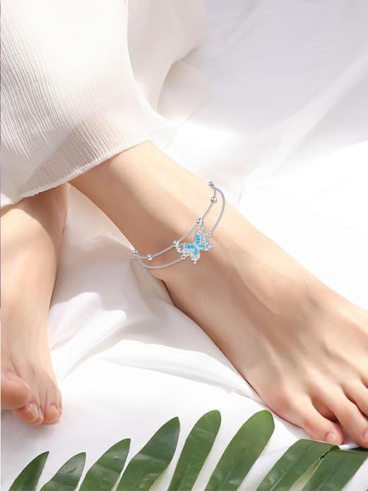 Ankle/Bracelet for Women Sterling Silver Sea Turtle/Butterfly/Mustard Seed/Sister/Sunflower/Elephant Gifts for Birthday Summer Beach Jewelry for Mom Wife Daughter Friend