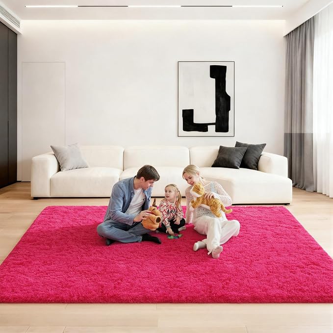 6x9 Area Rugs for Living Room, Large Fluffy Rugs for Bedroom, Fuzzy Shag Soft Non-Slip Carpet for Kids Girls and Boys Nursery Dorm Indoor Room Home Decor (6ft X 9ft, Hot Pink)