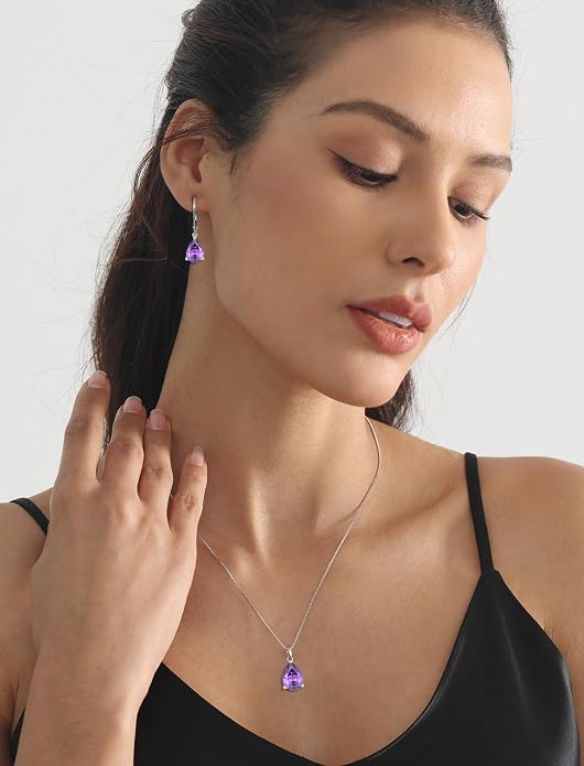 YL Teardrop Necklace 925 Sterling Silver Solitaire Pendant 9x12 MM Pear Cut Multicolored Birthstone Jewelry for Women