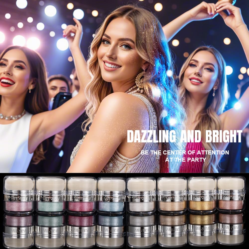 Glitter Body Highlighter Powder Body Shimmer Sparkle Face Brightening Highlighter Powder for Face Eyes Body Glow Makeup With sponge head（03#）