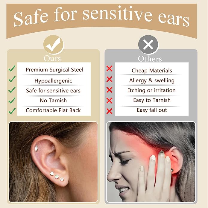 Jstyle 21 Pairs Hypoallergenic Flat Back Stud Earrings for Women Men Surgical Stainless Steel Earrings for Sensitive Ears Cartilage Earring Small Studs Earrings Set Stacks Screw Back Earrings Piercing
