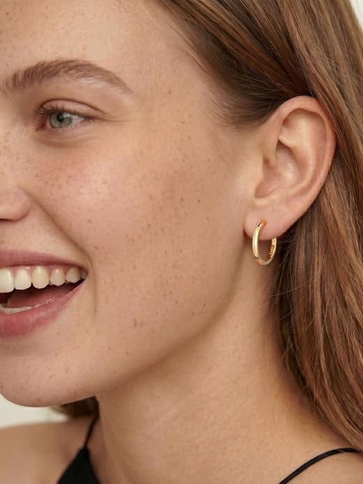 Silvora Sterling Silver Hoop Earrings for Women, Small Hoops 14K Gold Plated/925 Silver/Rose Gold/Black, Hypoallergenic Huggie Lightweight Cartilage Sleeper Earrings 8/10/12/14/16/18/20mm