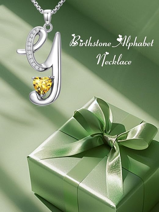 Birthday Gifts for Women Alphabet A to Z Initial Birthstone Pendant Necklaces for Women - 18k White Gold Plated Personalized Name Jewelry Anniversary Graduation Gifts for Wife Her Daughter Girlfriend(with Gift Box)