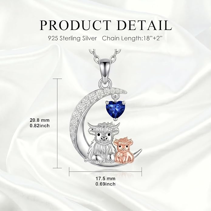 PELOVNY Teddy Bear Necklace for Women 925 Sterling Silver Bear/Highland Cow/Fox/Cat/Axolotl Birthstone Necklace Christmas Birthday Jewelry Gifts for Mom Daughter Wife Sister