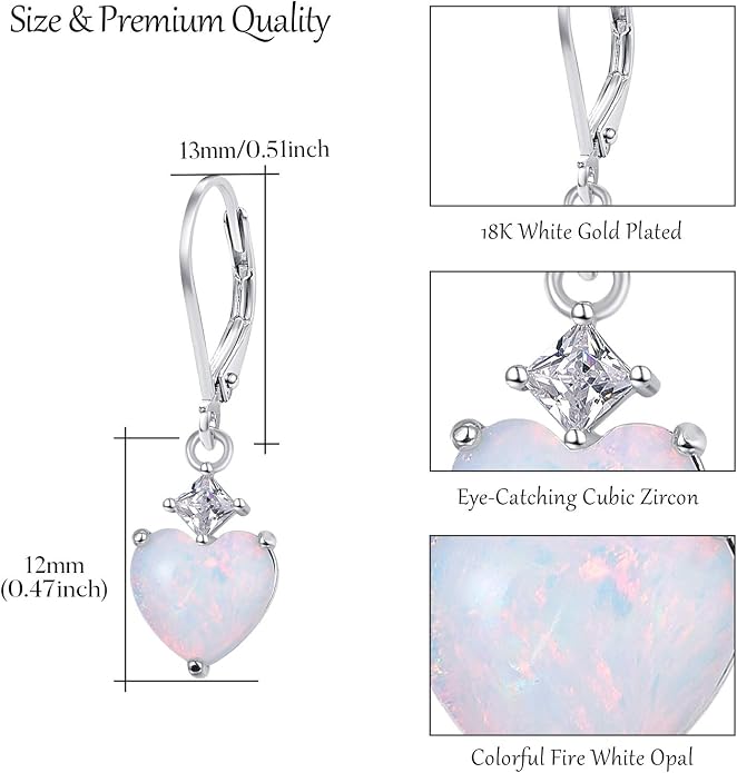 Teardrop Leverback Drop Dangly Earrings, 925 Sterling Silver with Opal/Moonstone Hypoallegenic for Sensitive Ears Jewelry Gift for Women Girlfriend with Gift Box