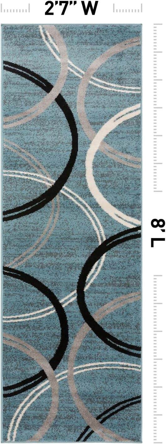 Rugshop Wavy Circles Modern Non-Shedding Runner Rug Blue 2'7" x 8'