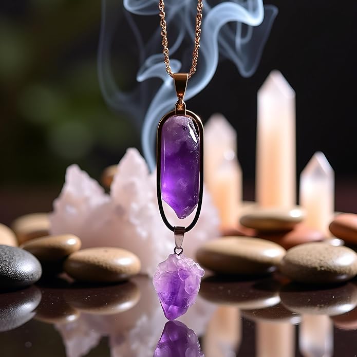 Purple Natural Amethyst Raw Stone Pendant Necklace for Women Men Raw Amethyst Pendant Crystals Necklaces Reiki Meditation Therapy