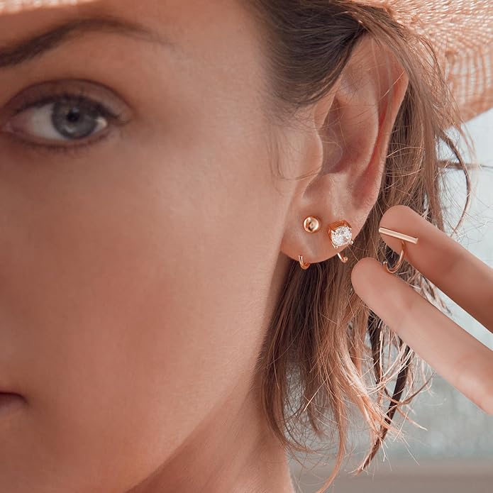 CHIC & ARTSY 925 Sterling Silver Half Hoop Earrings for Women, Small Huggie Hoops Set with Ball Bar Star Moon Cross & Pearl, Lightweight Comfort Fit Everyday & Sleep Earrings