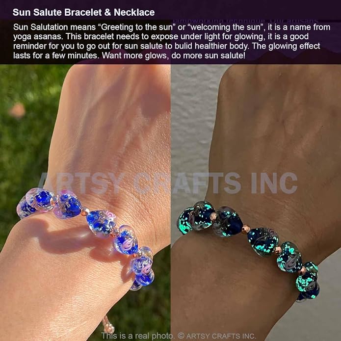 ARTSY Crafts Glow in the Dark Heart Shaped Glass Bead Bracelets & Necklaces, Handmade in USA