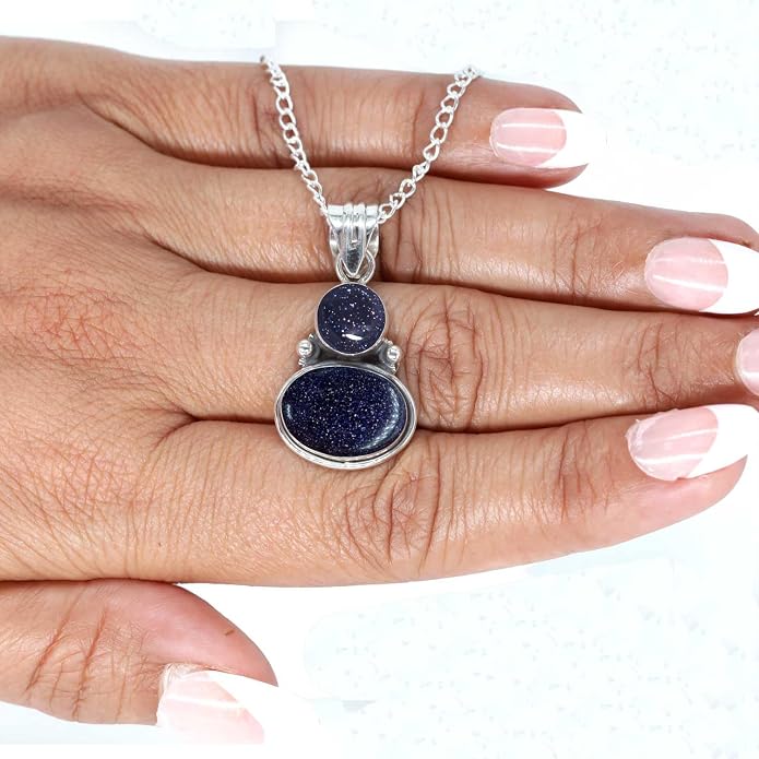 Handmade Genuine 925 Sterling Silver Pendant Necklace Natural Gemstone Crystal, Lapis, Onyx, Amber Oval Round Boho Jewelry For Women