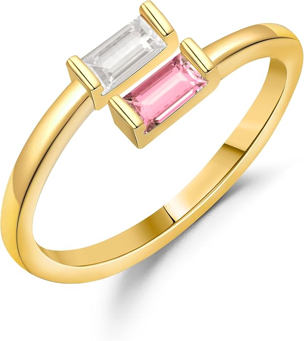 JSJOY Birthstone Rings for Women Dainty Emerald Blue Ring Birthday Gifts for Mom Her Gemstones CZ Ring for Teens Gold Rings That Don't Tarnish Adjustable Ring Jewelry Gifts