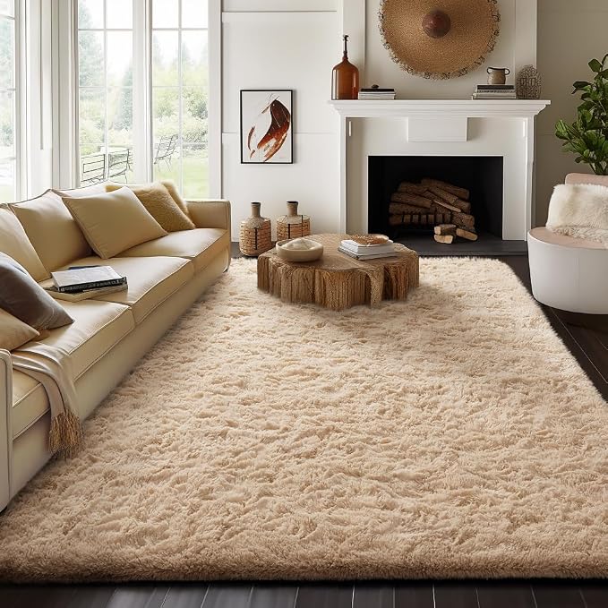 Ophanie 8x10 Beige Area Rugs for Living Room,Large Shag Bedroom Carpet,Big Indoor Thick Soft Shaggy Nursery Rug,Fluffy Carpets for Boy and Girls Room Dorm Decor Aesthetic with Over 99 pcs Pile fibers