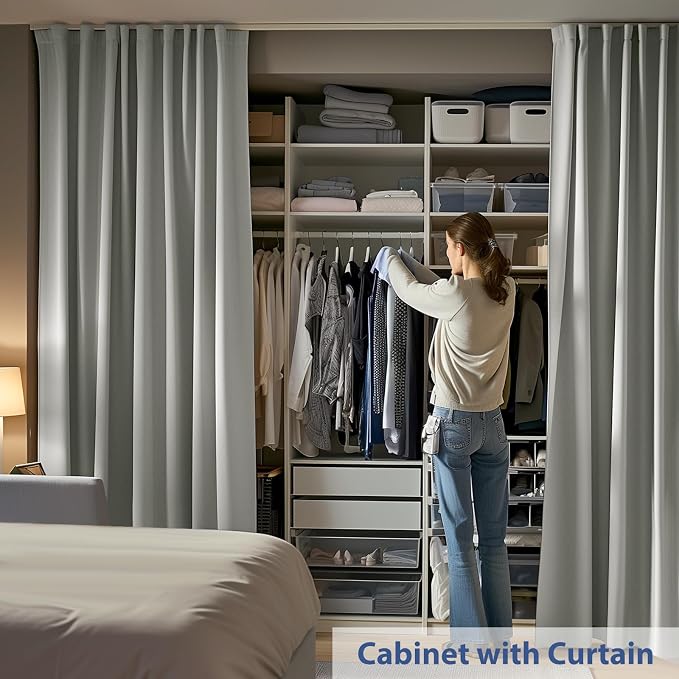 Room Divider Ceiling Mounted Curtains Track Sets Extra Wide Blackout Curtain Flexible Tracks for Bedroom Privacy Partition Separator, 1 Panel Light Grey Drape and White Rail, W12.5 x H7ft