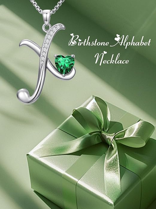Birthday Gifts for Women Alphabet A to Z Initial Birthstone Pendant Necklaces for Women - 18k White Gold Plated Personalized Name Jewelry Anniversary Graduation Gifts for Wife Her Daughter Girlfriend(with Gift Box)