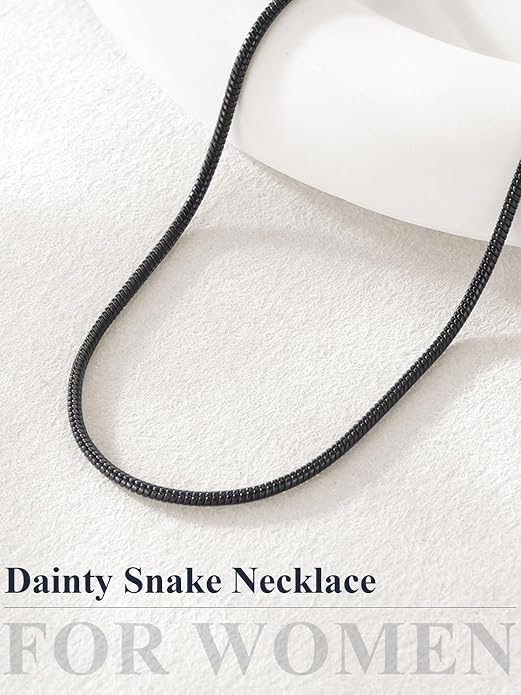 U7 Snake Necklace for Women 14K Gold Plated/Silver/Rose Gold/Black Chain Necklace Hypoallergenic, Stainless Steel Tiny Snake Chain Necklace 1/1.2/1.5/2MM, 14-30" Adjustable Minimalist Gift
