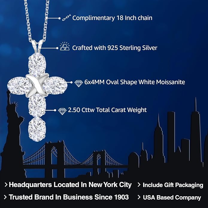 Gem Stone King Cross Pendant Necklace for Women | 925 Sterling Silver | 6X4MM Gemstone Birthstone | Jesus Christian Religious Crucifix Jewelry Gifts | 18 Inch Chain