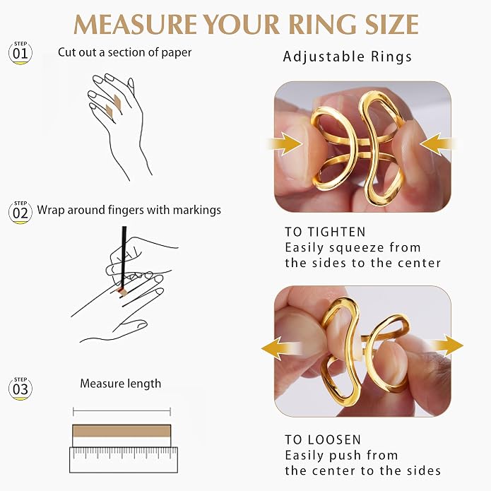 Gelbesty Waterproof Gold Statement Rings for Women, 14K Gold Plated Chunky Open Stackable Rings Non Tarnish Fashion Adjustable Stainless Steel Pinky Knuckle Signet Vintage Ring Jewelry Size 5-11