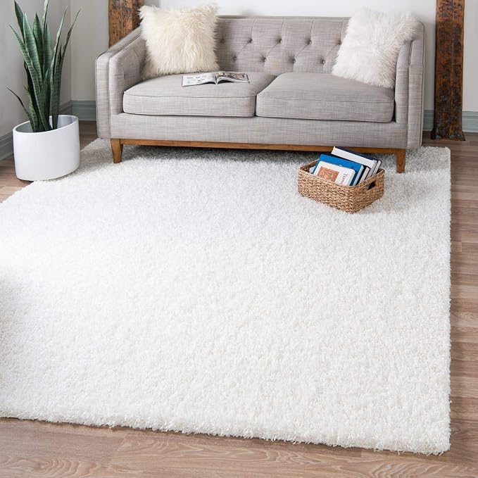 Unique Loom Solid Shag Collection Area Rug (8' Square, Snow White)