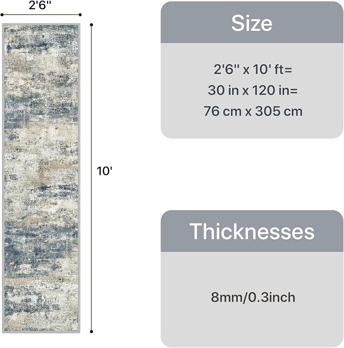 GENIMO Runner Rug Non Slip 2'6"x10', Washable Rug Runner for Hallways Kitchen, Abstract Modern Kitchen Rugs, Low Pile Lightweight Carpet Runners for Entryway, Bedroom, Laundry, Navy Blue