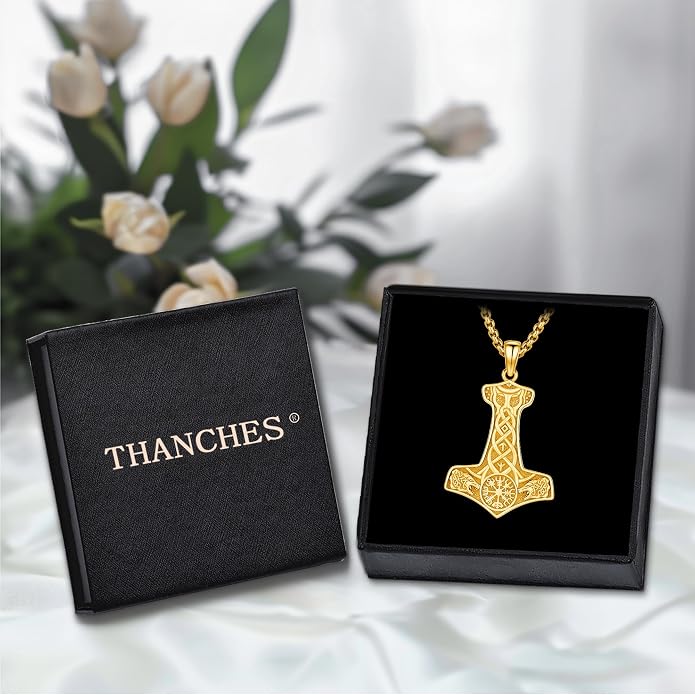 Viking Thor's Hammer Necklace for Men Women, S925 Sterling Silver Vintage Norse Talisman Mjolnir Necklace Amulet Pendant Jewelry Gifts with Sturdy Box Chain