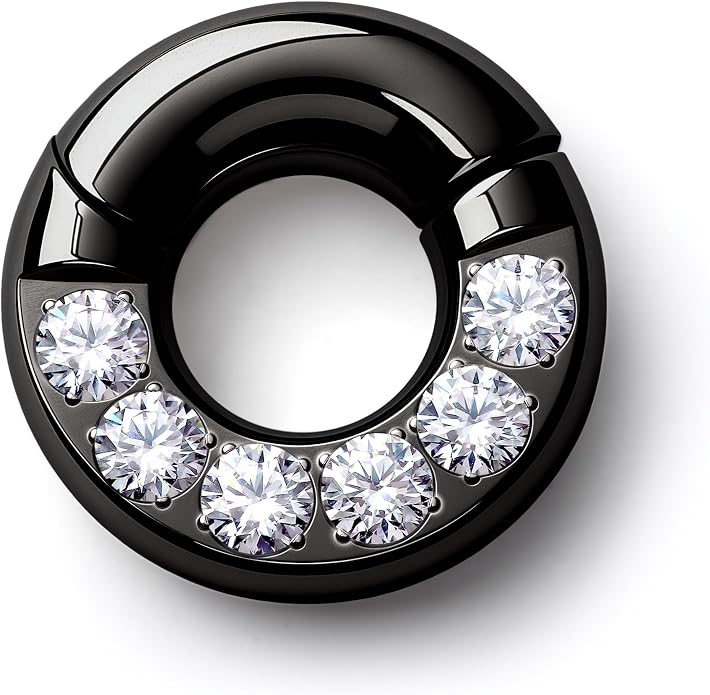 BodyBonita G23 Titanium 0G 2G 4G 6G 8G 10G 12G 14G CZ Septum Rings PA Nose Hoops Clicker Ear Weights for Stretched Ear Piercing Jewelry 10mm 12mm Silver/Gold/Black