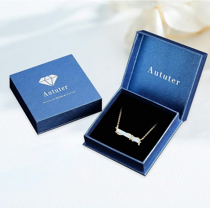 Bar Opal Leaf Necklace For Women S925 Sterling Silver White Opal Pendant with Leaf Charm Bar Pendant Jewelry Gift For Mom Daughter Wife