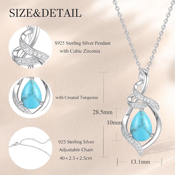 FANCIME Teardrop Birthstone Necklace for Women S925 Sterling Silver Elegant Ribbon Pendent Necklace Birthday Jewelry Gifts for Mom Wife Her, 16"+2" Inches