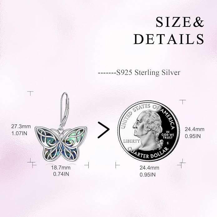 VONALA Abalone Shell Filigree Earrings 925 Sterling Silver Half Butterfly/Dragonfly Teardrop/Long/Vintage Abalone Shell Drop Dangling Earrings Bohemian Jewelry Gifts for Women