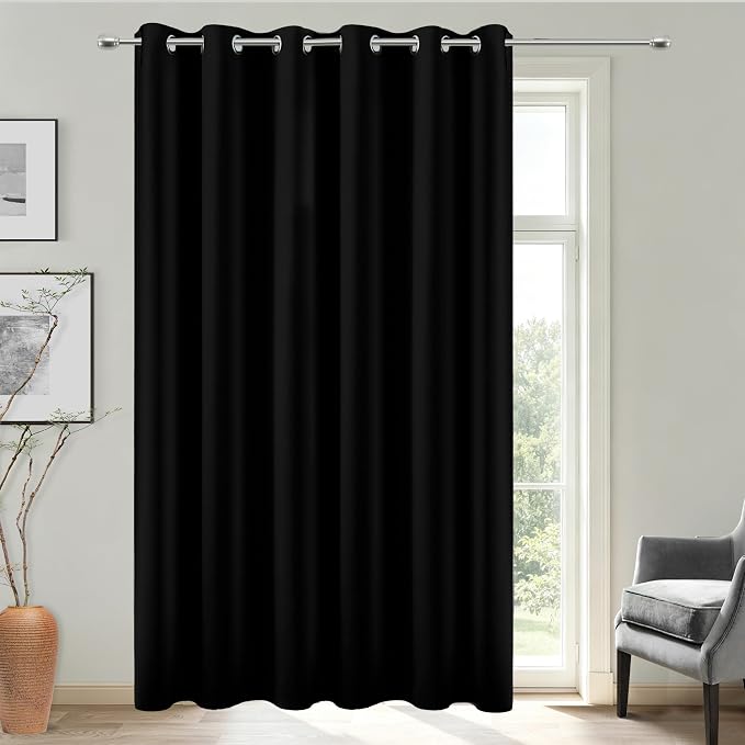 KOUFALL Blackout 84 Inch Extra Wide for Bedroom Sliding Glass Patio Door, Grommet Darkening Large Window Shade Dark Black Out Wall Curtains for Living Room, 80 Width by 84 in Length, Black