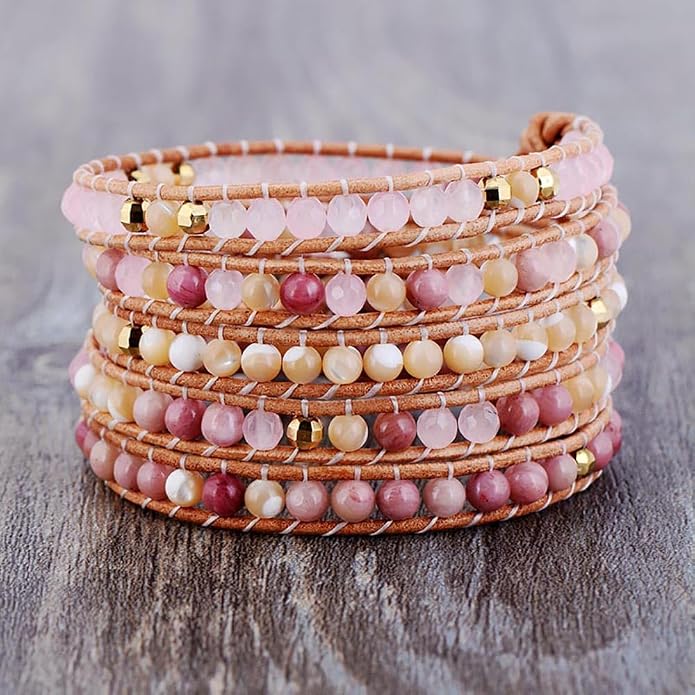 Boho Wrap Bead Bracelet for Women - Handmade Adjustable Natural Stone Beaded Bracelets Yoga Healing Bracelet Bangle Hippie Jewelry