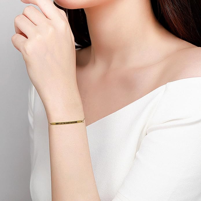 Dont Let The Hard Days Win Bracelet - Gold Hard Day Motivational Bangle Stainless Steel Engraved Words, Inspirational Chain Jewelry Gifts for Women Friend