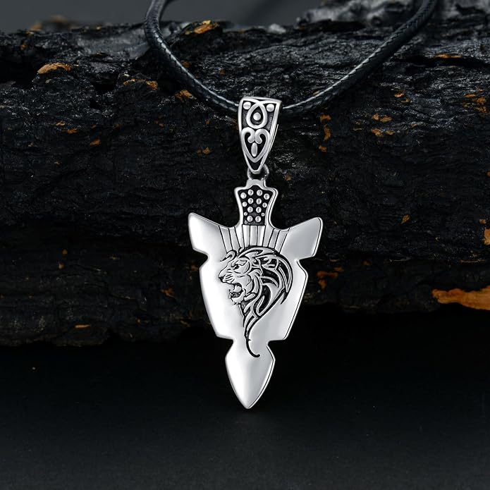 VONALA Gothic Necklace 925 Sterling Silver Punk Dagger/Thor Hammer/Arrowhead Wolf/Lion/Tree of Life Urn Pendant Necklace Viking Amulet Pagan Jewelry Gifts for Women Men Unsex