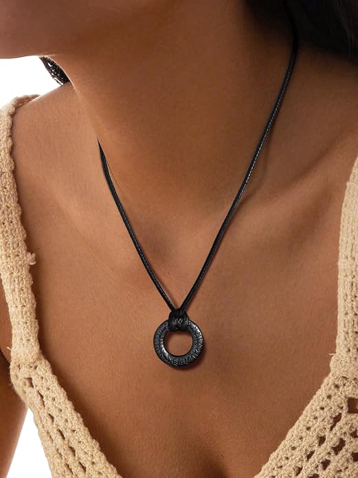 FaithHeart Norse Runes Triangle Learther Chain and Runes Round Leather Necklace