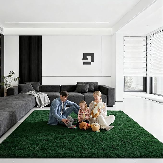 8x10 Area Rugs for Living Room, Large Fluffy Dark Green Rugs for Bedroom, Fuzzy Shag Soft Non-Slip Carpet for Kids Girls and Boys Nursery Dorm Indoor Room Home Decor (8ft X 10ft, Dark Green)