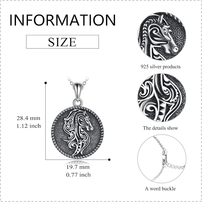 VONALA Sterling Silver Necklace Arrowhead Wolf Celtic Owl Horse Pendant Necklace Viking Animal Jewelry Gift for Men Women