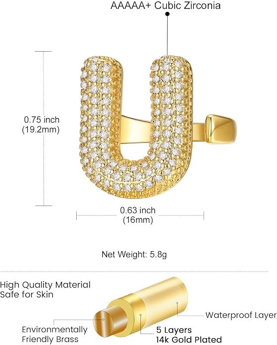 KeyStyle Bold Initial Letter Rings Adjustable, GoldChic Jewelry Women Gold Statement Ring Personalized Engraved Women’s Open Signet Ring for Party (Gold, White Gold, Black)