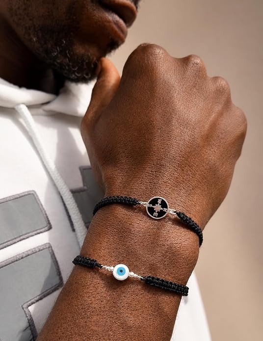 Evil Eye Bracelet for Men Women, Sterling Silver Protection Bracelet, Adjustable Black or Red Woven Cord Bracelet, Good Luck Jewelry Gift