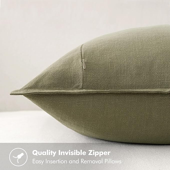 MIULEE Decorative Linen Pillow Covers 18x18 Inch Light Olive Green | Boho Farmhouse Neutral Couch Throw Pillows for Bed, Pack of 2 Accent Modern Pillowcases, Sofa Livingroom Home Decor