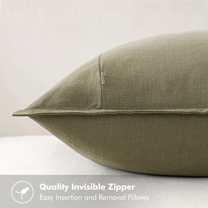 MIULEE Decorative Linen Lumbar Pillow Covers 12x20 Inch Light Olive Green | Boho Farmhouse Neutral Couch Throw Pillows for Bed, Pack of 2 Accent Modern Pillowcases, Sofa Livingroom Home Decor