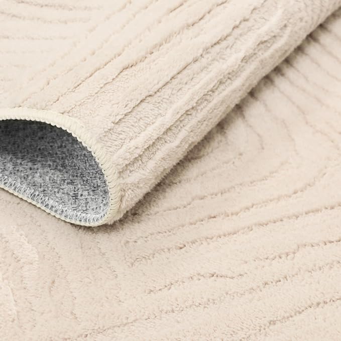 GENIMO Soft 2x6 Washable Runner Rug Non Slip, 3D Modern Arch Pattern Hallway Runner, High-Low Pile Textured Non Slip Fuzzy Carpet, Non-Shedding Stain Resistant Beige Rugs for Bathroom Entryway Bedroom