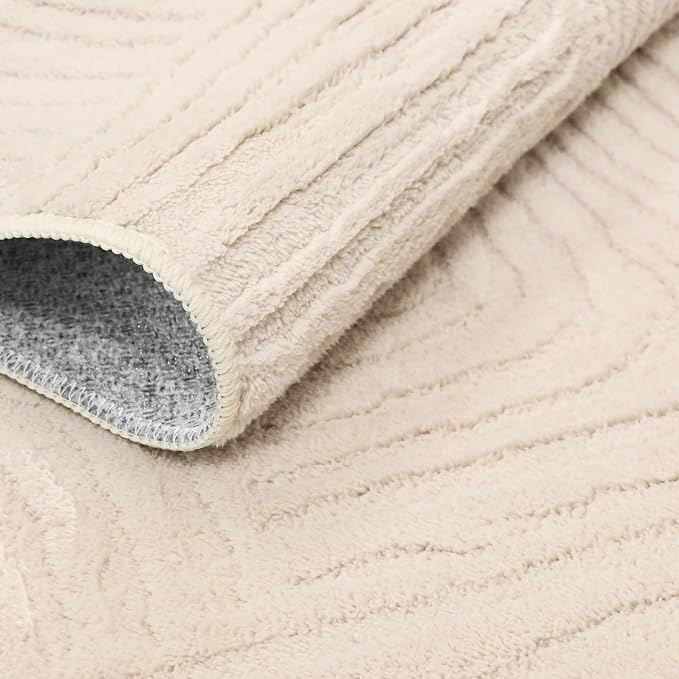 GENIMO Soft Washable Area Rugs 8x10, 3D Modern Arch Pattern Living Room Rug, High-Low Pile Textured Non Slip Fuzzy Carpet, Non-Shedding Stain Resistant Beige Rugs for Bedroom, Dining Room, Nursery