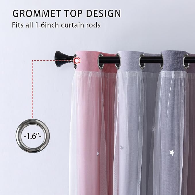 XiDi Curtains for Girls Bedroom Decro,Full Blackout 84 Inches Long for Kids Room, Colorful Rainbow Design, Unicorn Wall Decor Ombre Curtains, Princess Room Pink/Grey