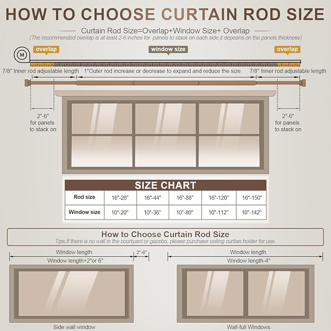 Lootkell Modern Brown Curtain Rods for Windows 48 to 84 Inches Adjustable Length Heavy Duty 1" Diameter Window Curtain Rod with Decorative Finials for Outdoor Farmhouse Bedroom Kitchen Living Room